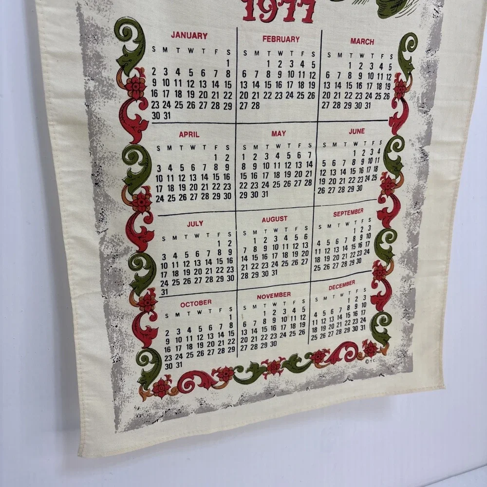 1977 Vtg Hanging Calendar Tea Towel Praying Hands Serenity Prayer God Grant‎ Me